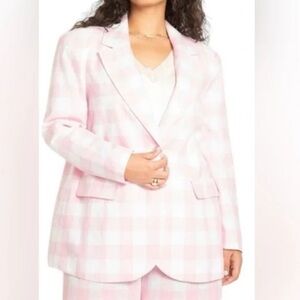Eloquii two buttons Pink & white Plaid Women's Blazer 18 cotton W shoulders pads